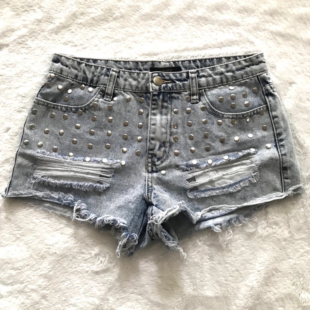 Studded acid wash shorts